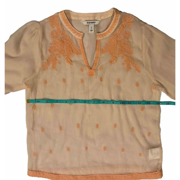 Peach Blouse with Delicate Coral inlaid stitching - Picture 13 of 16